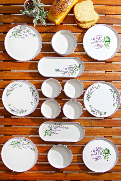 Hermia Juego de Desayuno Lavanta 14 Piezas Blanco, Morado y Verde